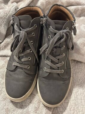 Gray High-Top Lace-Up Sneakers with Side Zippers